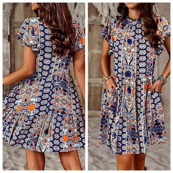 Boho Print Tiered Dress S *NWT* - Picture 2 of 4